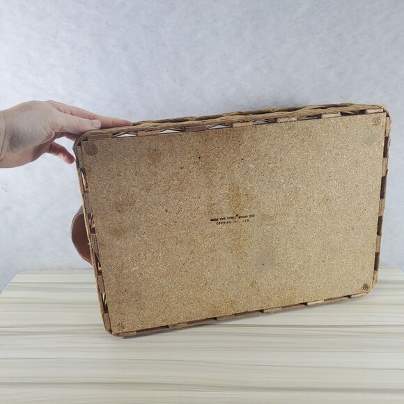 Vintage Pyrex Wicker Casserole Dish 9x13 Carrier leather handles woven Rafia - Picture 11 of 12